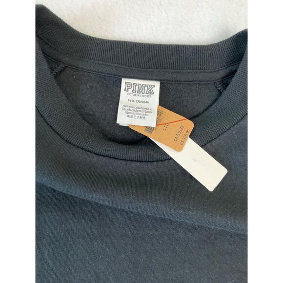Victoria's Secret PINK Black Short Sleeve Cropped Sweatshirt size LARGE, NEW - Picture 4 of 7